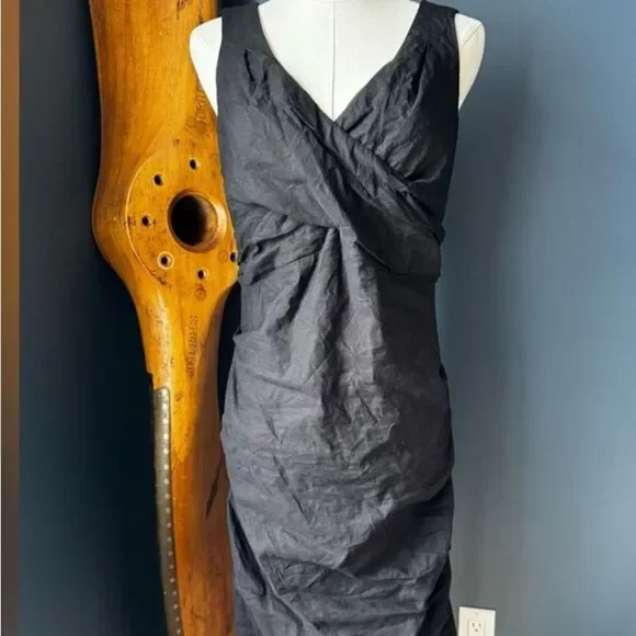 Eileen Fisher Cotton Steel Stitch Midi Cocktail Dress Size in Black Size 10 - Picture 4 of 4